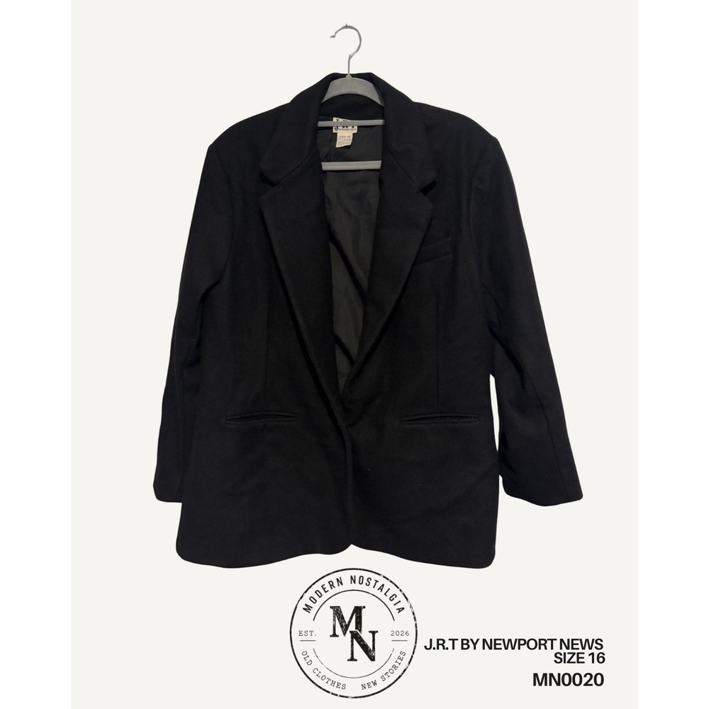 J.R.T Newport News Women's Size 16 Black Wool Blend One Button Coat